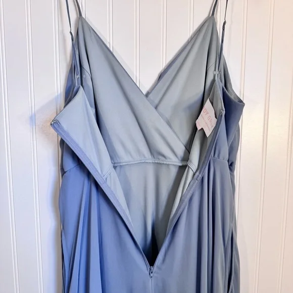 Birdy Grey Kaia Dress Chiffon Dusty Blue Maxi Dress Pockets Women’s Size Medium - Picture 10 of 13